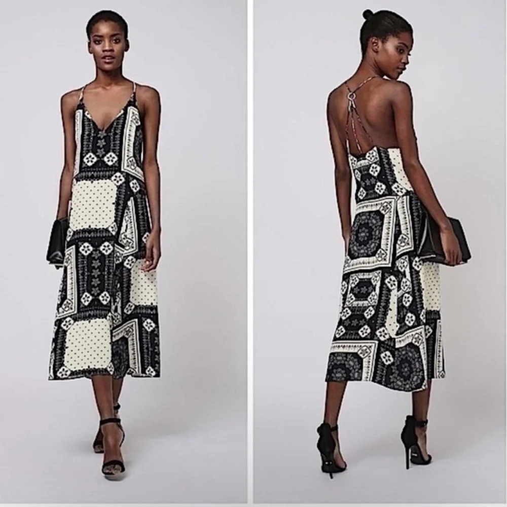 Topshop Black and White Patterned Midi Dress - Picture 2 of 4